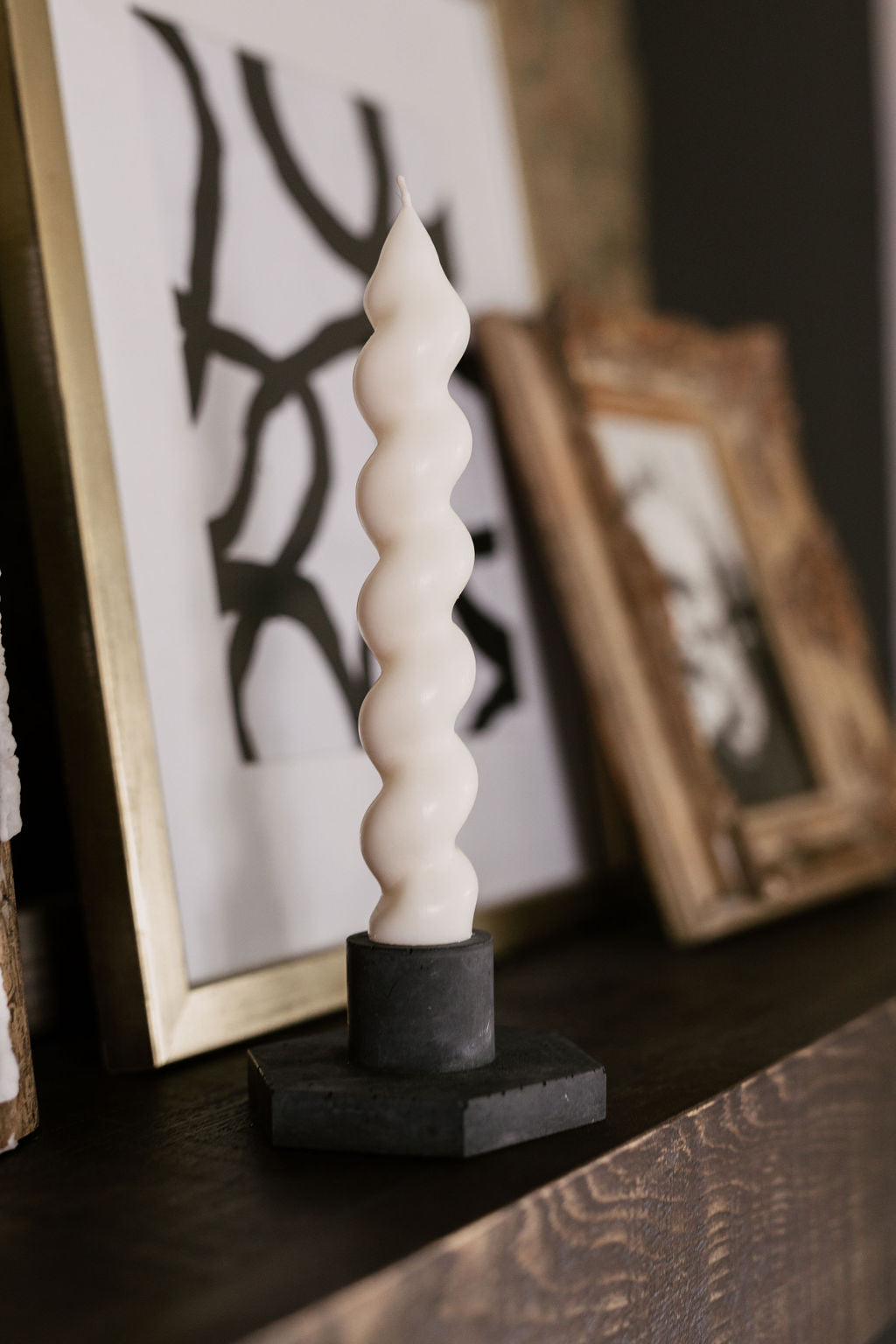 Long white spiral candle with cinnamon scent
