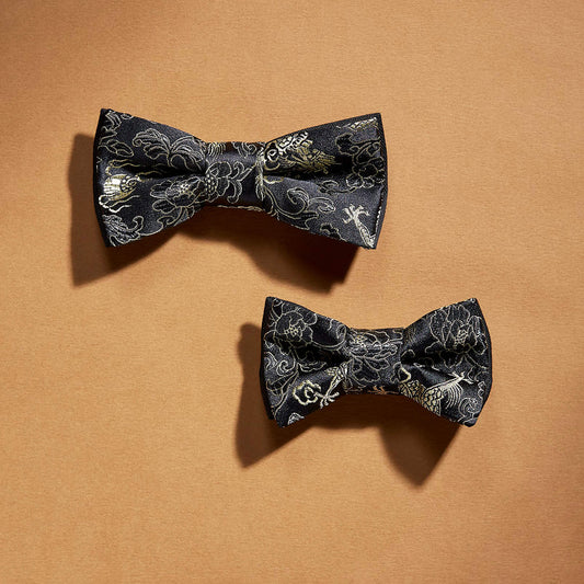 Father and Son Bow Tie Set-Black and gold 