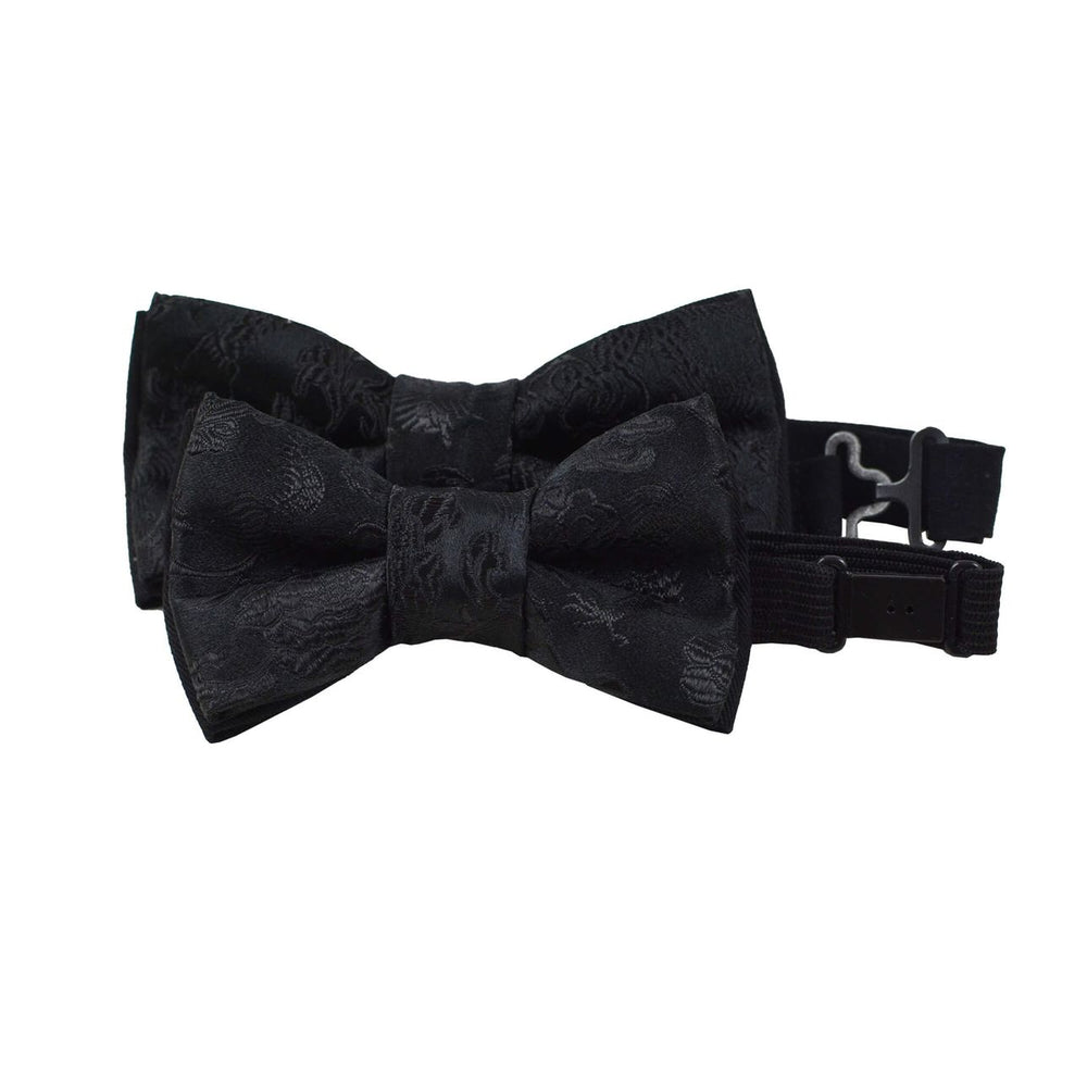 Father and Son Bow Tie Set - Black Chinese Brocade