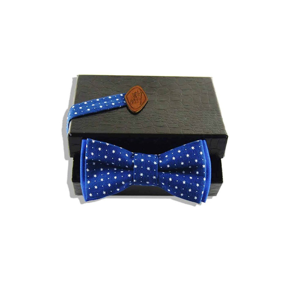 Midnight Blue Dot White Bow Tie 